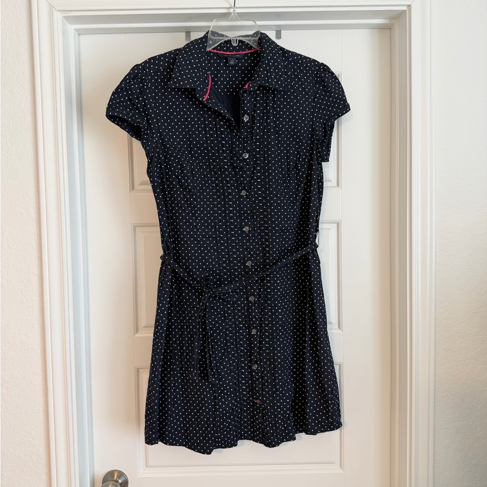 Tommy Hilfiger Navy Blue Polka Dot Mini Shirt Dress